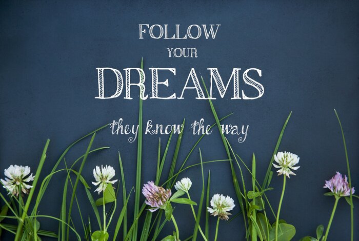 Tableau  citation de motivation Suivez vos rêves sur fond noir