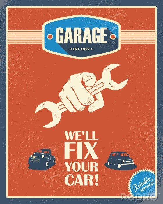 Tableau  Classic garage poster. Vintage cars. Retro style design. Grunge