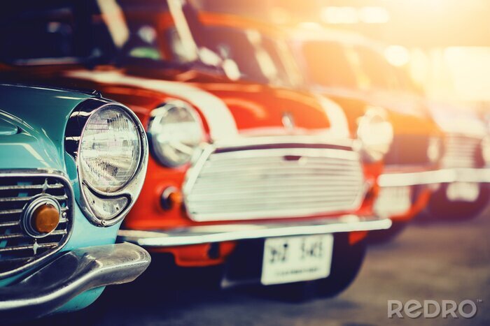 Tableau  Classic Old Cars with colorful,Vintage retro effect style pictures.
