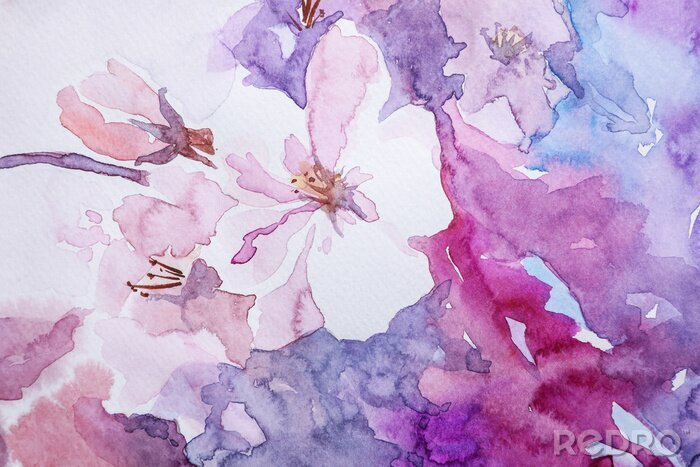 Tableau  Closeup view of beautiful floral watercolor painting