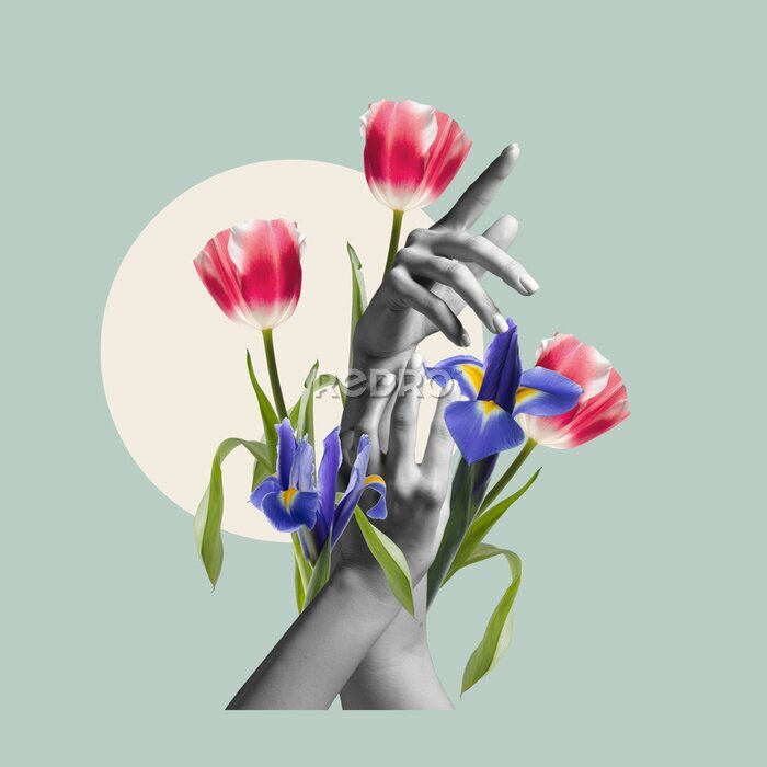Tableau  Collage de mains et de fleurs