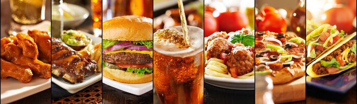Tableau  collage of american style restaurant foods
