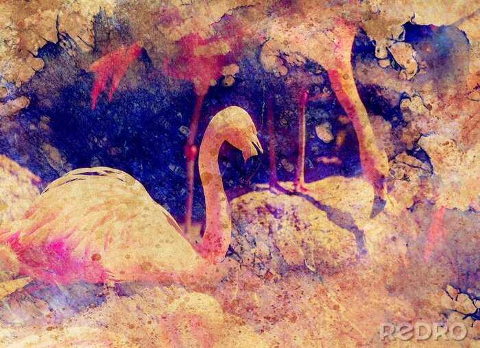 Tableau  Collage rétro avec flamant rose