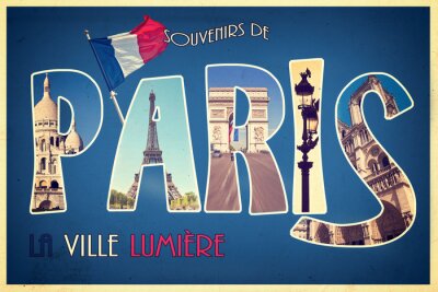Collage souvenirs de Paris, la Ville Lumière style rétro carte postale, Process millésime