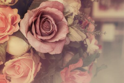 Tableau  Colorful pink roses in soft color and blur style for background, beautiful artificial flowers