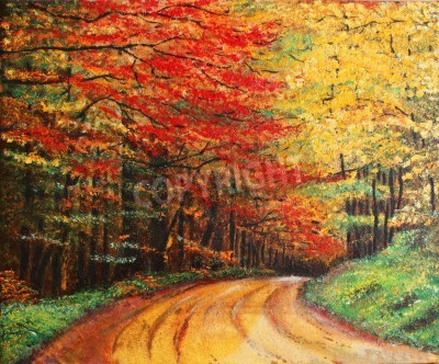 Tableau  Colourfull la peinture à l'huile originale montrant une forêt de route