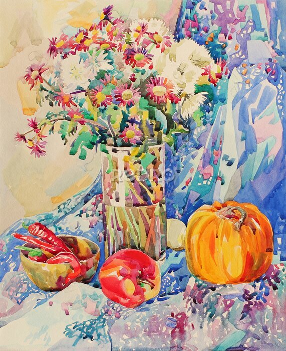 Tableau  Composition avec fruits et fleurs