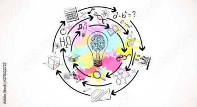 Composition dessinée avec icônes scientifiques