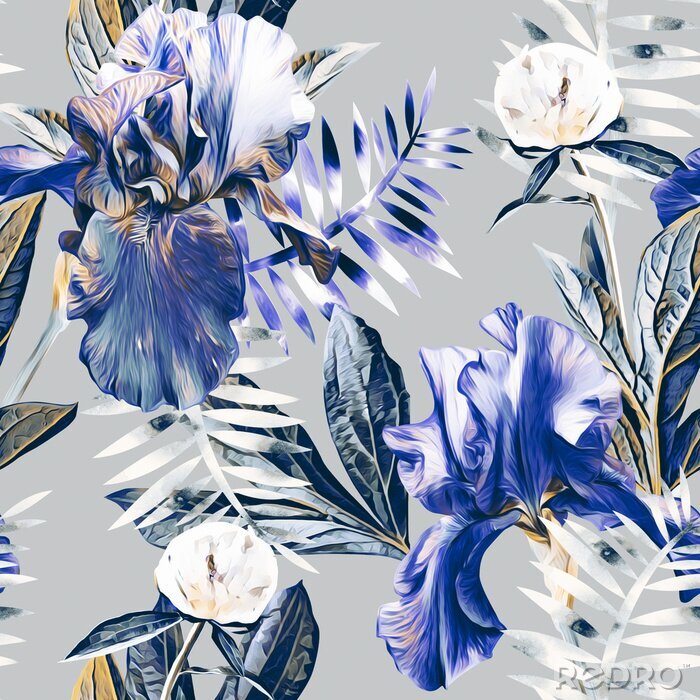 Tableau  Composition florale d'iris et de pivoines