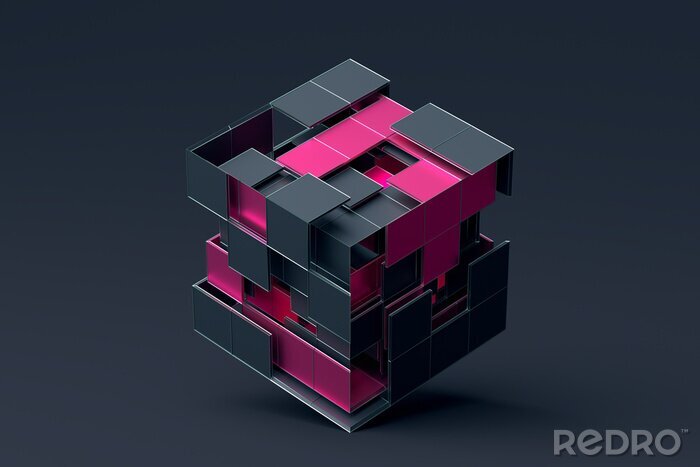 Tableau  Construction de cube gris rose 3d
