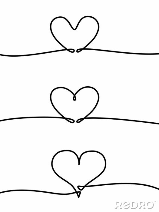 Tableau  Continuous one line drawing of heart isolated on white background. vector illustration for banner, poster, web, template, valentine's card, wedding. Black thin line image of heart icon. - Vector