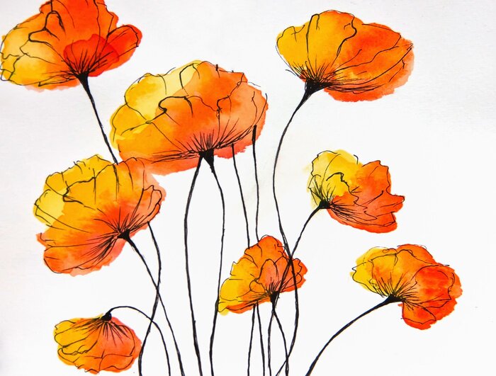 Tableau  Coquelicots rouges peints sur un fond blanc