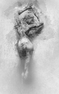 Corps subtil de femme en aquarelle grise
