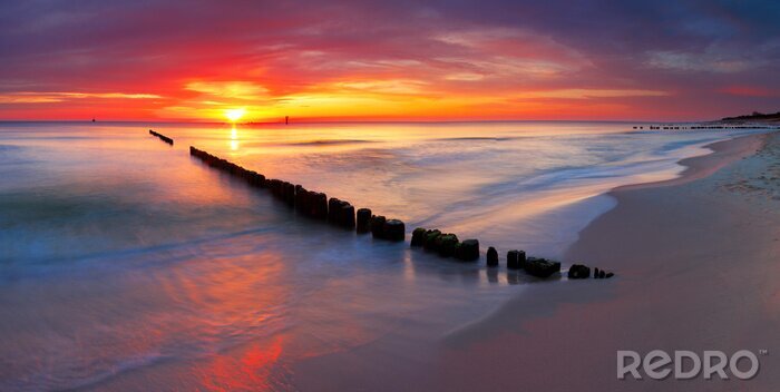 Tableau  Coucher de soleil orange sur la mer de Pologne