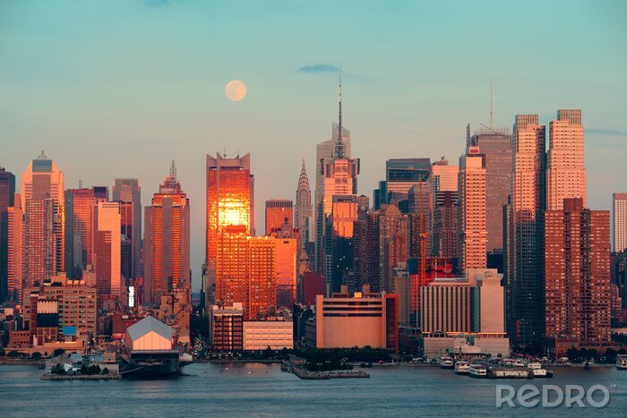 Tableau  Coucher de soleil reflet bâtiments NY