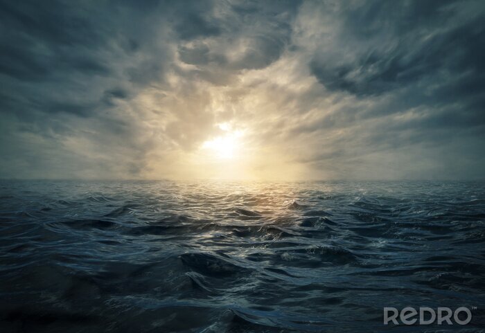 Tableau  Coucher de soleil sur la mer orageuse