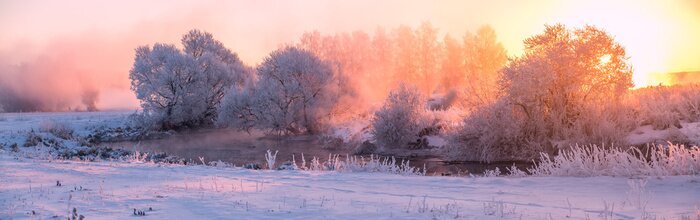 Tableau  Coude de la rivière d'hiver au soleil couchant