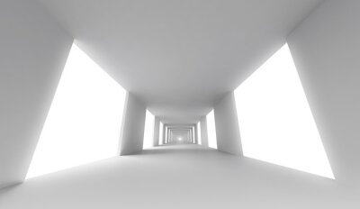 Tableau  Couloir blanc vide. Abstract architecture 3d