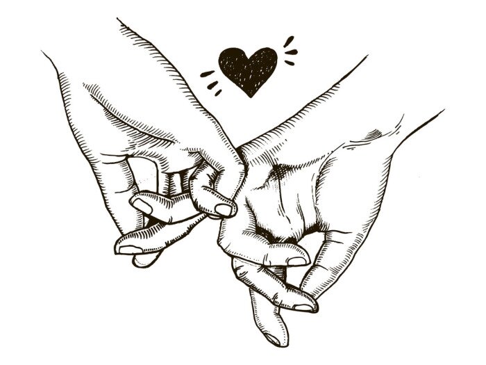 Tableau  Couple amoureux tenir les mains vecteur de gravure