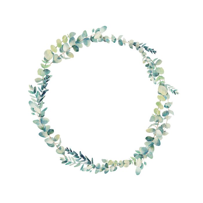 Tableau  Couronne d'eucalyptus Aquarelle. Cadre rond floral peint à la main isolé sur fond blanc.