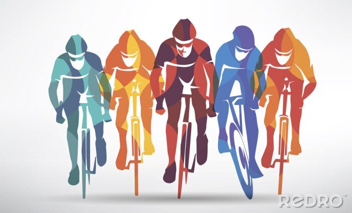 Tableau  course de vélo fond stylisé, silhouettes de vecteur de cycliste
