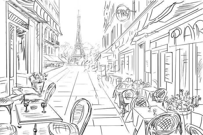 Tableau  Croquis conceptuel d'une ruelle historique parisienne
