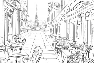 Papier peint  Croquis conceptuel d'une ruelle historique parisienne