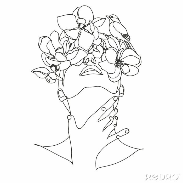 Tableau  Croquis d'un visage féminin avec des fleurs