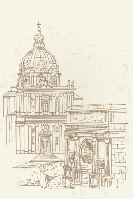 croquis de vecteur de ruines antiques d'un forum romain ou Foro Romano, Rome, Italie.