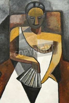 Tableau  Cubisme femme en robe blanche