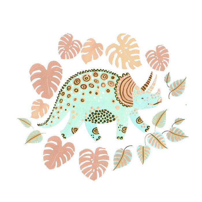 Tableau  Cute cartoon dinosaur poster in scandinavian style