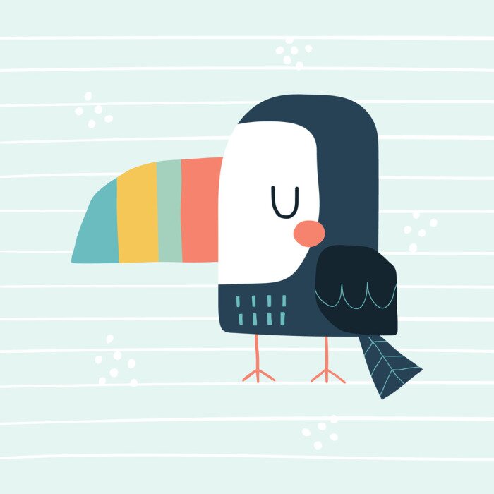 Tableau  Cute cartoon toucan. Vector colorful illustration in a scandinavian style with simple background. Funny hand drawn poster.