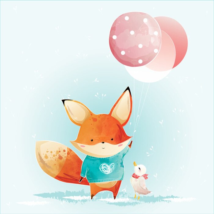 Tableau  Cute Fox Holding Christmas Balloons