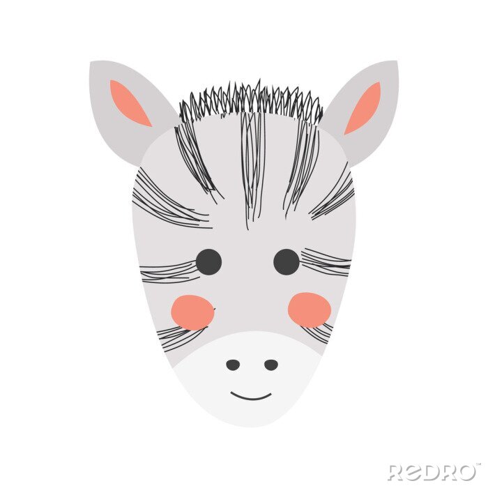Tableau  Cute hand drawn zebra in black and white style. Cartoon illustration in scandinavian style