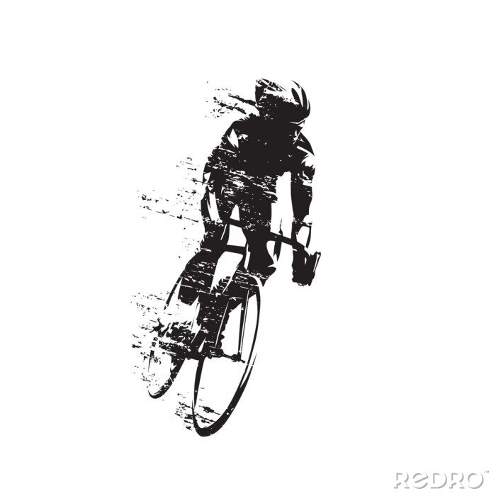 Tableau  Cycling, road cyclist rides bike, front view isolated vector silhouette