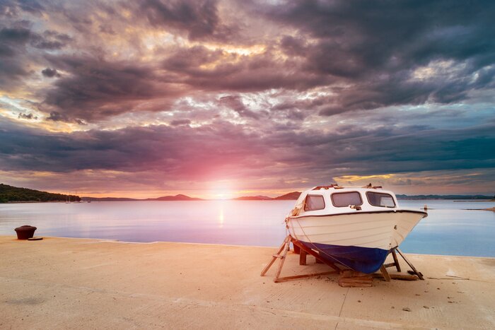Tableau  Dalmatie coucher de soleil dans la baie