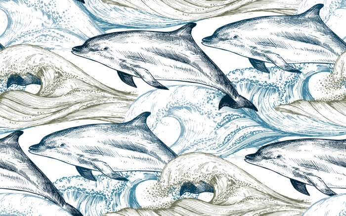 Tableau  Dauphins sur le fond des vagues de la mer