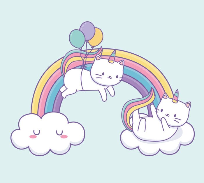 Tableau  Des chats Kawaii sur un arc-en-ciel