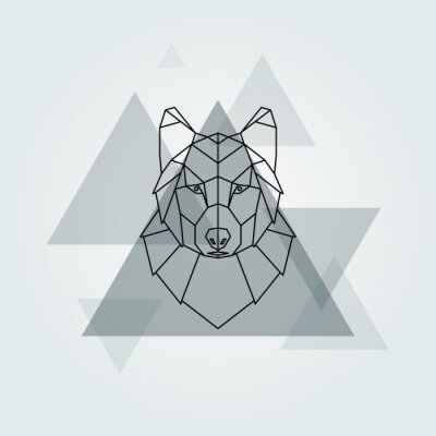 Des triangles gris et une tête de loup