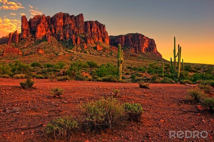 Tableau  Désert coucher du soleil avec la montagne près de Phoenix, Arizona, Etats-Unis