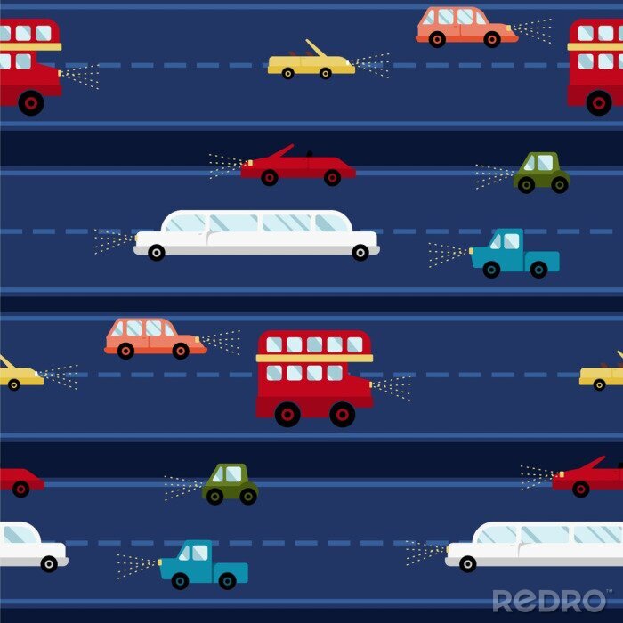 Tableau  Dessin animé voiture vecteur transparente motif transport fond voyage texture