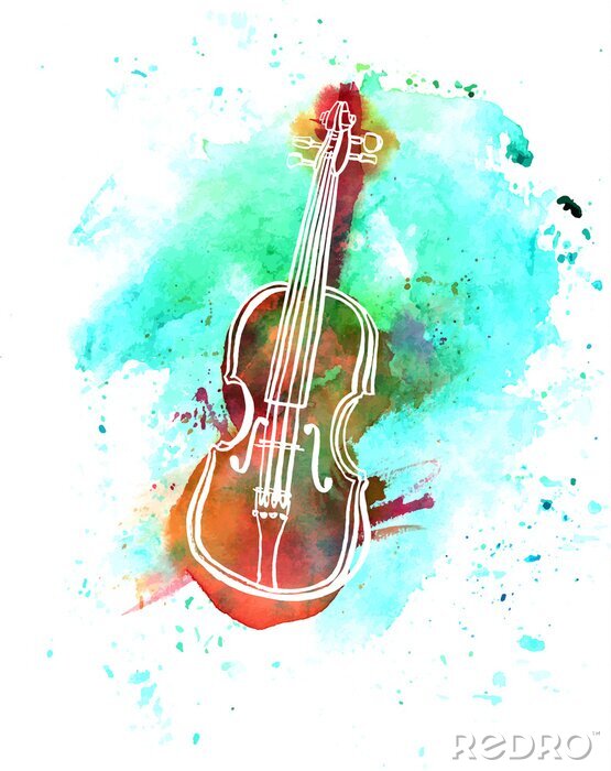 Tableau  Dessin au violon grunge aquarelle avec copyspace