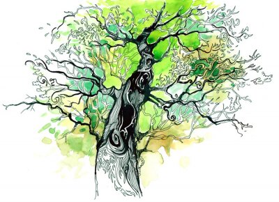 Dessin d'un arbre avec une couronne verte