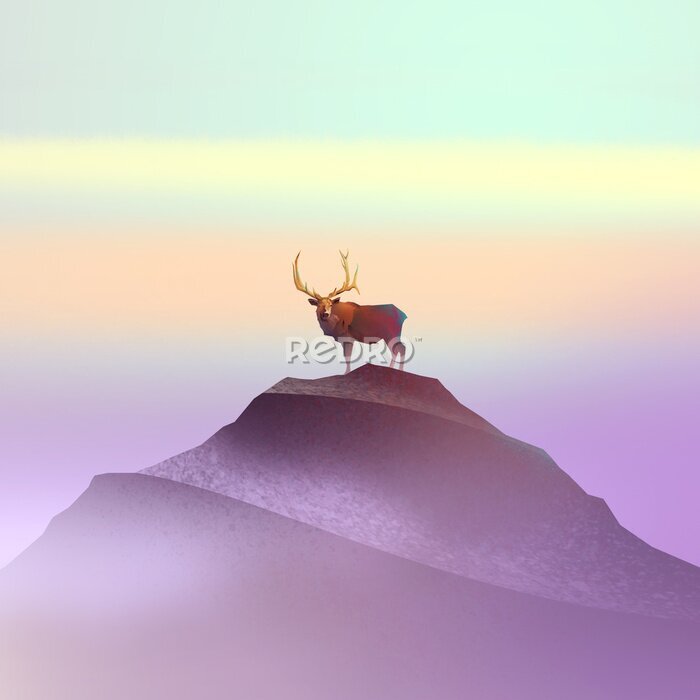 Tableau  Dessin de couleur d'un cerf sur la montagne