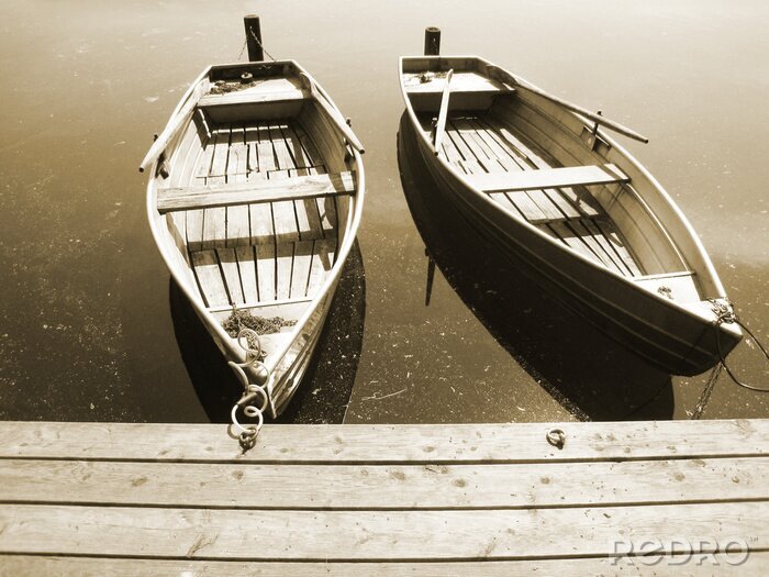 Tableau  Deux bateaux en bois
