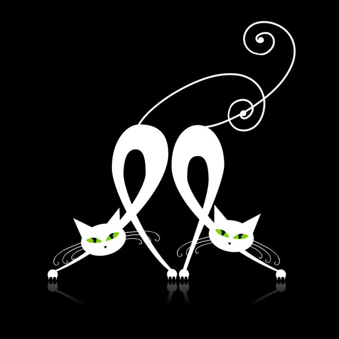 Tableau  Deux chats blancs gracieuses, silhouette de votre conception