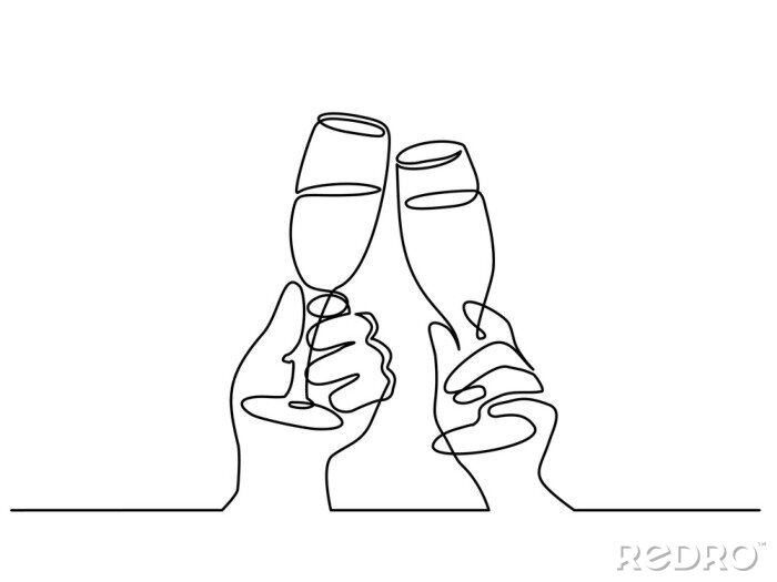 Tableau  Deux mains acclamant avec des coupes de champagne