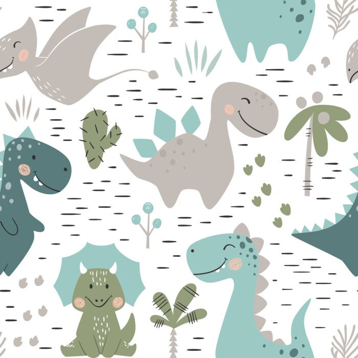 Tableau  Dinosaures scandinaves boyish aux couleurs pastel