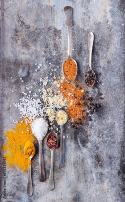 Tableau  Divers épices asiatiques en cuillères