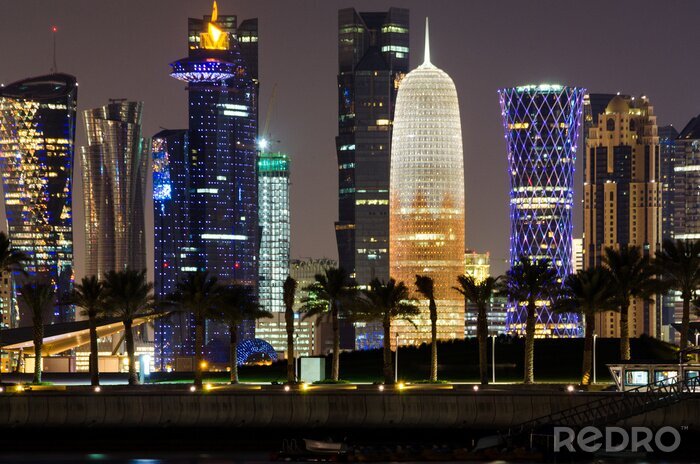 Tableau  Doha, Horizon, nuit, Qatar, Moyen-Orient